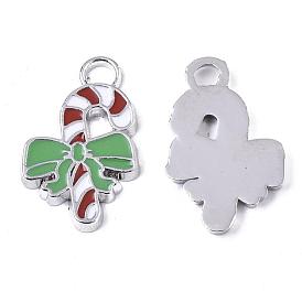 Alloy Candy Cane Enamel Pendants, Christmas Theme