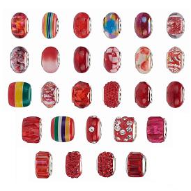 Acrylique & résine & polymère argile strass perles européennes, Perles avec un grand trou   , avec un noyau de couleur argent, rondelle