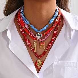 304 Женские ожерелья с подвеской из нержавеющей стали, эмалированной/латунной ткани и набивным рисунком, золотые