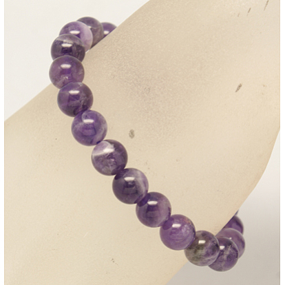 Buddha Style Amethyst Gemstone Beads Stretch Bracelets, 53mm, Beads: 8mm and 10mm