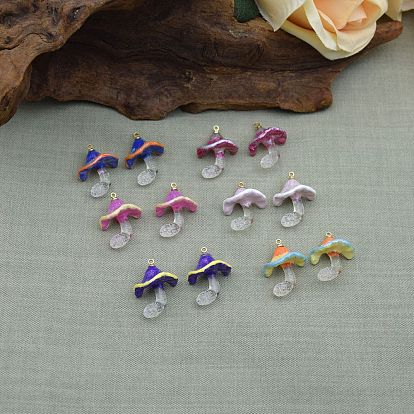 Подвески из прозрачной смолы на Хэллоуин, грибное очарование, с латунной фурнитурой и блестящей пудрой