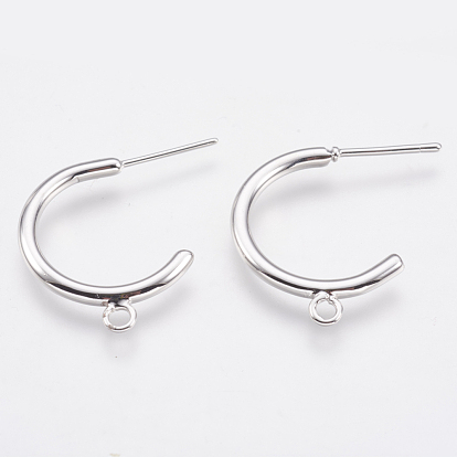 Brass Stud Earring Findings, Half Hoop Earrings, with Loop, Nickel Free