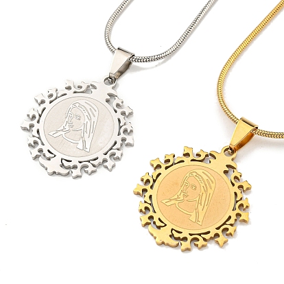 Virgin Mary Pendant Necklaces, 201 Stainless Steel Snake Chain Necklaces