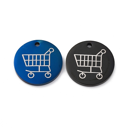 201 подвески из нержавеющей стали, плоский круглый с подвеской в виде тележки для покупок
