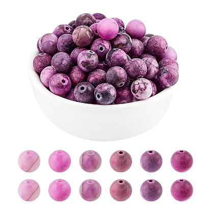 Natural Charoite Round Beads Strands, Frosted, Dyed