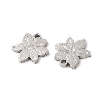 316L Surgical Stainless Steel Charms, Flower Charm, Textured