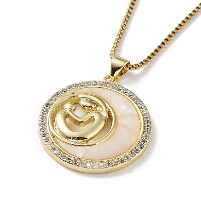 Mother's Day Brass Micro Pave Clear Cubic Zirconia Pendant Necklaces, Shell Necklace with Golden 304 Stainless Steel Chains