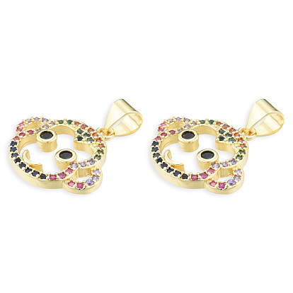Brass Micro Pave Cubic Zirconia Pendants, with Brass Snap on Bails, Nickel Free, Real 18K Gold Plated, Monkey Charm