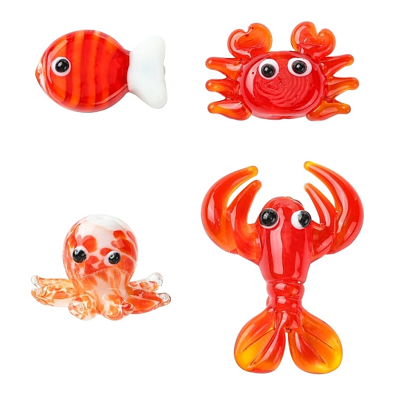 8pcs 4 styles ensembles de perles de verre faites à la main, animal marin