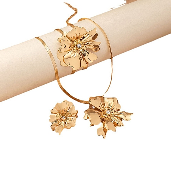 Ожерелья, кольца и браслеты-манжеты из цветочного сплава со стразами для женщин