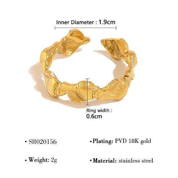 304 Stainless Steel Cuff Open Rings, Golden