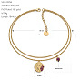 304 Stainless Steel Pave Deep Pink Cubic Zirconia Charm 2-Strand Bracelets, Flat Round with Embossed Human