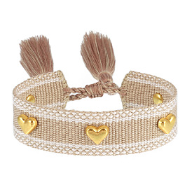 Nail double-sided braided bracelet golden heart-shaped tassel bracelet jewelry wrist couple bracelet