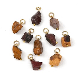 Rough Natural Mookaite Pendnats, Nuggets Charms with 304 Stainless Steel Jump Rings, Golden