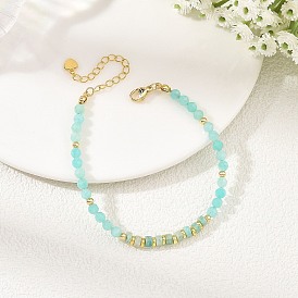 4mm natürliche Amazonit- und Messingperlenarmbänder, rund und Scheibe