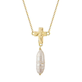 925 ожерелья с подвесками в виде креста из стерлингового серебра и натурального жемчуга Кеши, золотые