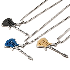 201 Stainless Steel Guitar Pendant Box Chain Necklaces, Stainless Steel Color