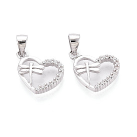 925 Сердечко из стерлингового серебра с микропаве из прозрачных кубических цирконий и подвесками в виде стрекоз, с 925 клеймом, родий