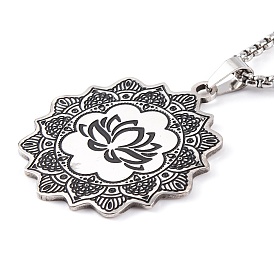 Lotus 201 Stainless Steel Pendant Necklaces, with Enamel, Box Chains