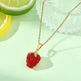 Кулон ручной работы в виде малины, выполненный методом лэмпворк 304 цепочки из нержавеющей стали для женщин, красные
