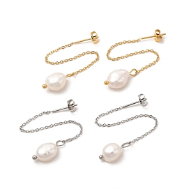 Fil d'oreille en perles naturelles, 304 Boucles d'oreilles pendantes à pampilles en acier inoxydable pour femmes