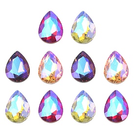 Pointed Back Glass Rhinestone Cabochons, Back Plated, Faceted, AB Color Plated, Teardrop