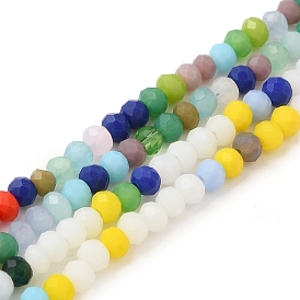 Opaque Imitation Jade Glass Beads Strands, Faceted, Rondelle