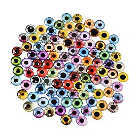 Cabochons en verre transparent imprimé, demi-rond avec motif oeil