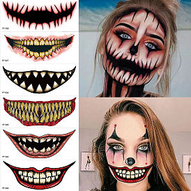 10 pcs 10 style halloween clown horreur bouche tatouages temporaires amovibles papier visage corps autocollants, rectangle