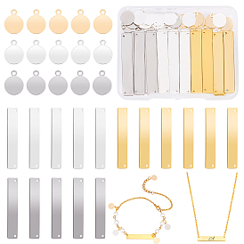 60Pcs 3 Colors Brass Pendants, Stamping Blank Tag, Rectangle & Flat Round Charms