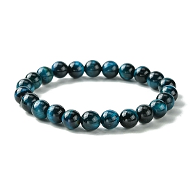 Dyed Natural Tiger Eye Round Beaded Stretch Bracelets for Women