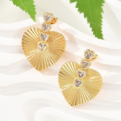 Серьги-гвоздики из латунного микро-паве, без свинца и без кадмия, долговечный, сердце