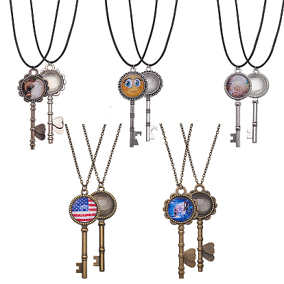DIY Necklace Making, with Tibetan Style Pendant Cabochon Settings, Glass Cabochons and Waxed Cotton Cord Necklace Making