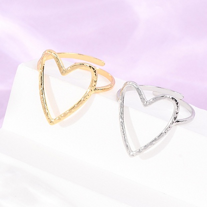 304 Stainless Steel Cuff Open Rings, Hollow Heart
