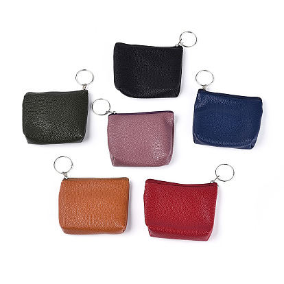 Искусственная кожа кошельки, кошелек для мелочи, Прямоугольный ключ с застежкой-молнией и железными брелоками, платина