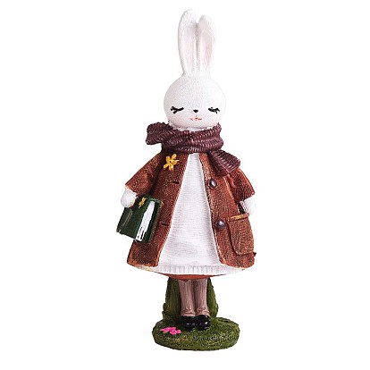 Resin Standing Rabbit Statue Bunny Sculpture Tabletop Rabbit Figurine for Lawn Garden Table Home Decoration ( Brown )