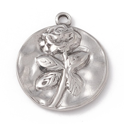 304 подвески из нержавеющей стали, плоские круглые с розовым рисунком