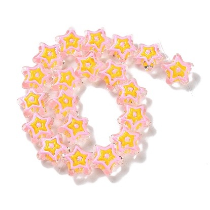 Glass Beads Strands, Hand Drawn Beads, with Enamel, Star