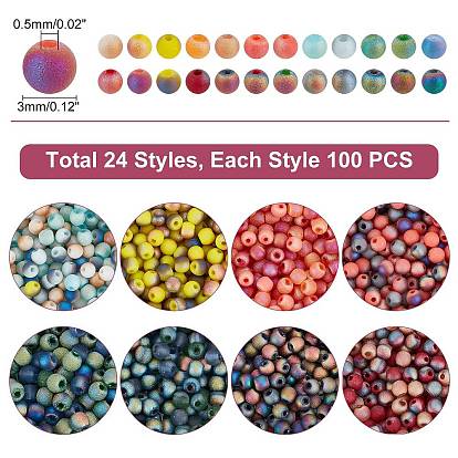 PandaHall Elite 2400Pcs 24 Style Frosted Electroplate Glass Beads Strands, Half Plated, Round