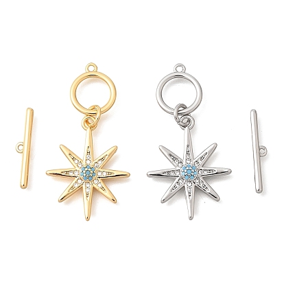 Застежки-тоггл из латуни с паве из кубического циркония, звезды прелести