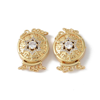Покрытие стойки латунь микро паве прозрачный кубический цирконий застежки коробки, 3 нитей, 6-луночное, плоские круглые с снежинки шаблон
