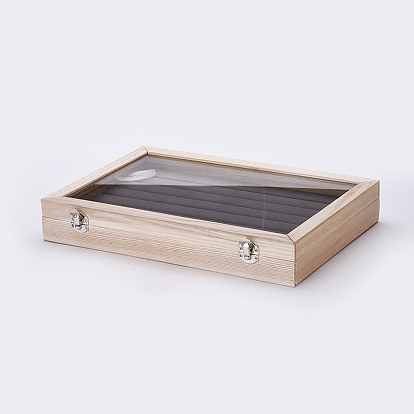 Wooden Ring Presentation Boxes, with Glass and Velvet Pillow, Rectangle