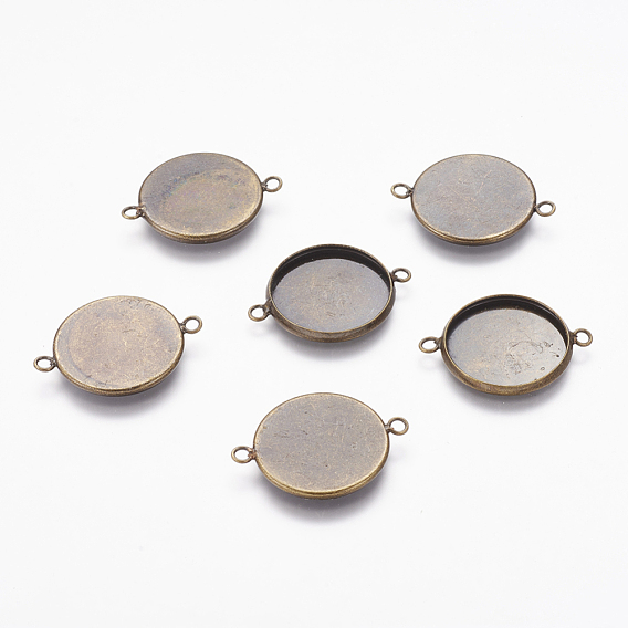 Nickel Free Brass Cabochon Connector Settings, Plain Edge Bezel Cups, Flat Round, 25.5x20mm, Tray: 17.5mm, hole: 1.5mm