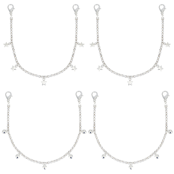 4 шт 2 стиль сплава горный хрусталь обувные цепи, с подвеской в виде звезды/сердца и застежками-карабинами, для аксессуаров украшения обуви