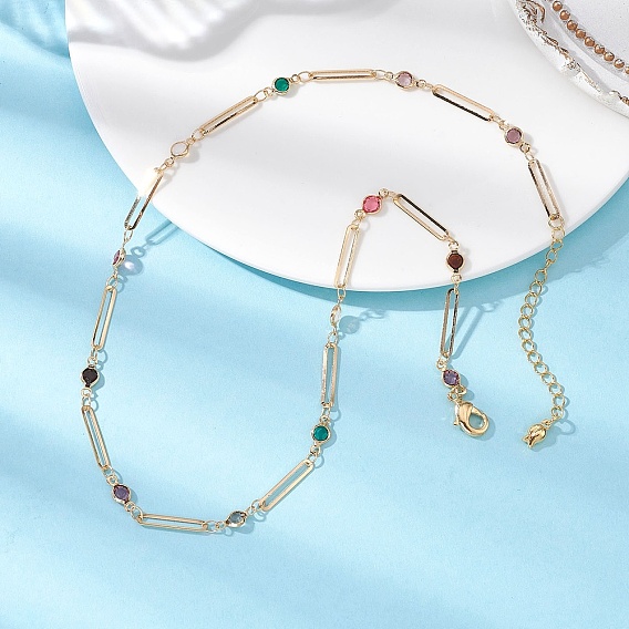 Овальные латунные цепочки для женщин, с плоской круглой стекла, красочный