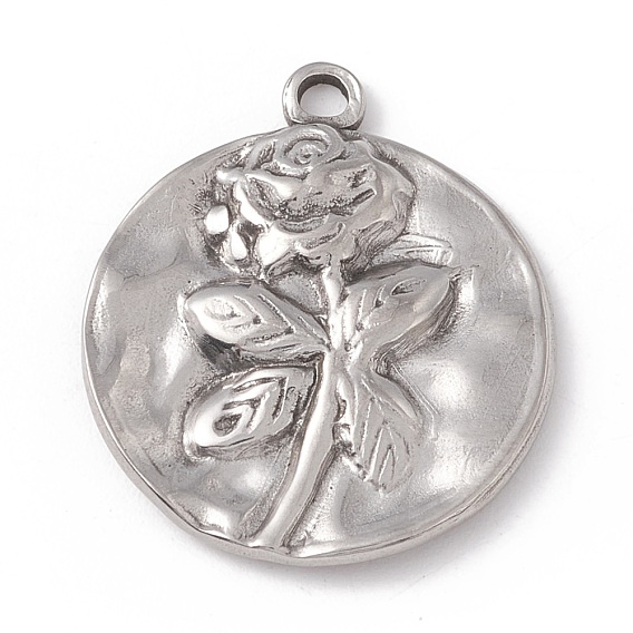 304 подвески из нержавеющей стали, плоские круглые с розовым рисунком