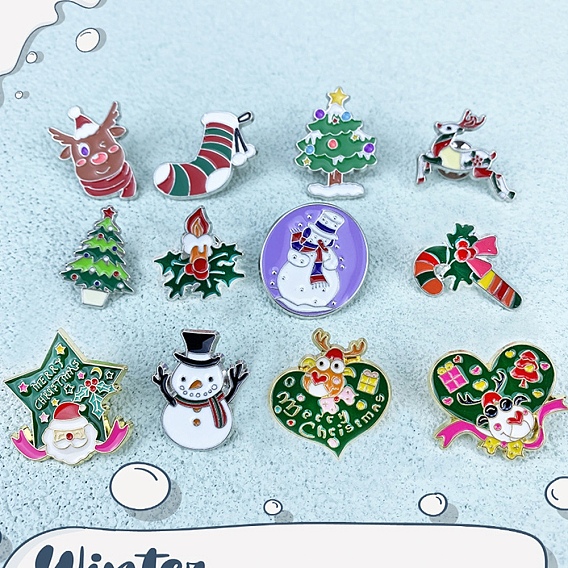 Broches en alliage de platine sur le thème de Noël, épingles en émail
