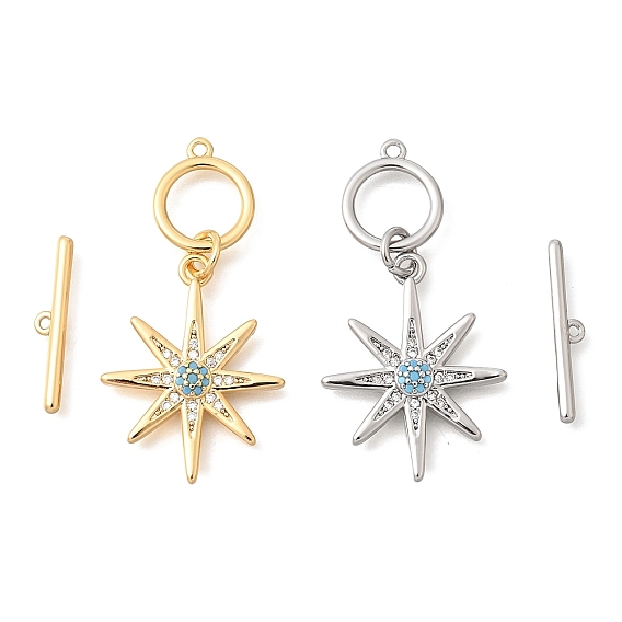 Застежки-тоггл из латуни с паве из кубического циркония, звезды прелести