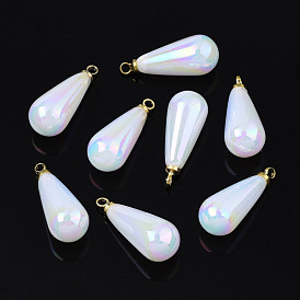 ABS Plastic Imitation Pearl Pendants, with Brass Findings, AB Color Plated, Teardrop