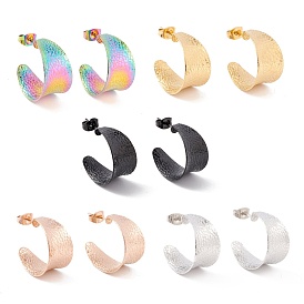 304 Stainless Steel Chunky C-shape Stud Earrings, Half Hoop Earrings for Women